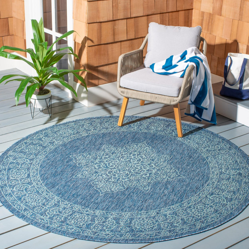 SAFAVIEH Outdoor CY8232-39421 Courtyard Navy / Ivory Rug Image 2