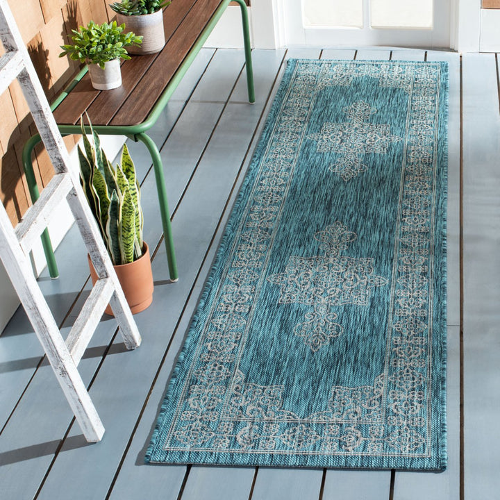 SAFAVIEH Outdoor CY8232-37221 Courtyard Teal / Ivory Rug Image 3