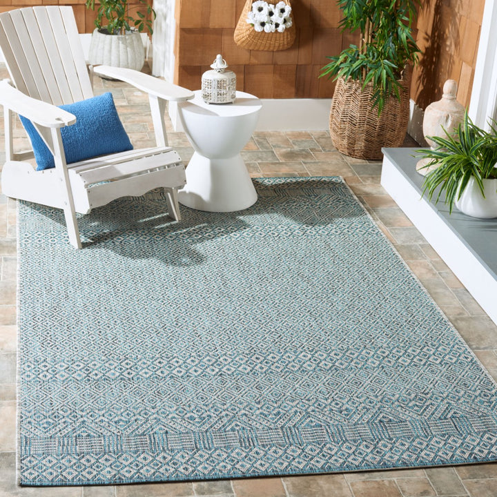 SAFAVIEH Outdoor CY8235-37212 Courtyard Grey / Aqua Rug Image 1