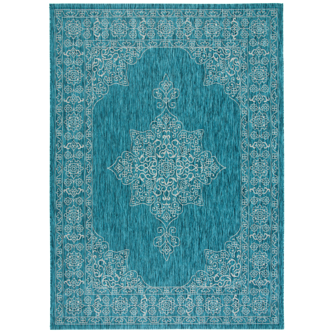 SAFAVIEH Outdoor CY8232-37221 Courtyard Teal / Ivory Rug Image 4