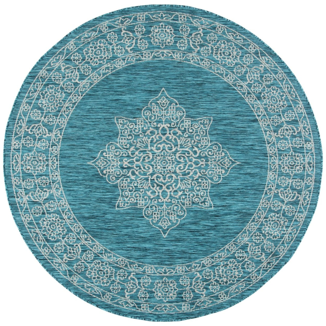 SAFAVIEH Outdoor CY8232-37221 Courtyard Teal / Ivory Rug Image 1