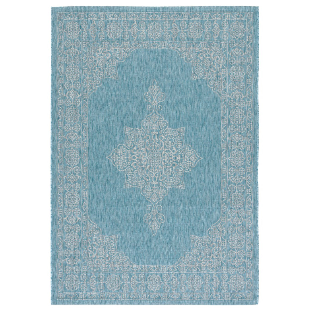 SAFAVIEH Outdoor CY8232-37121 Courtyard Aqua / Grey Rug Image 1