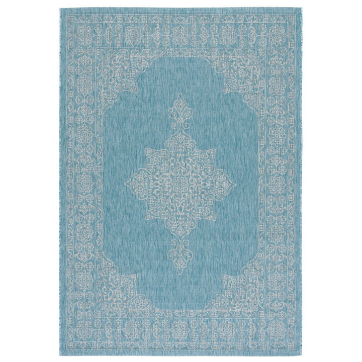 SAFAVIEH Outdoor CY8232-37121 Courtyard Aqua / Grey Rug Image 1