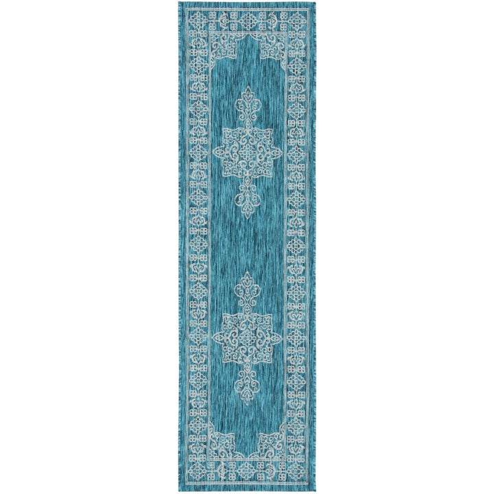 SAFAVIEH Outdoor CY8232-37221 Courtyard Teal / Ivory Rug Image 1