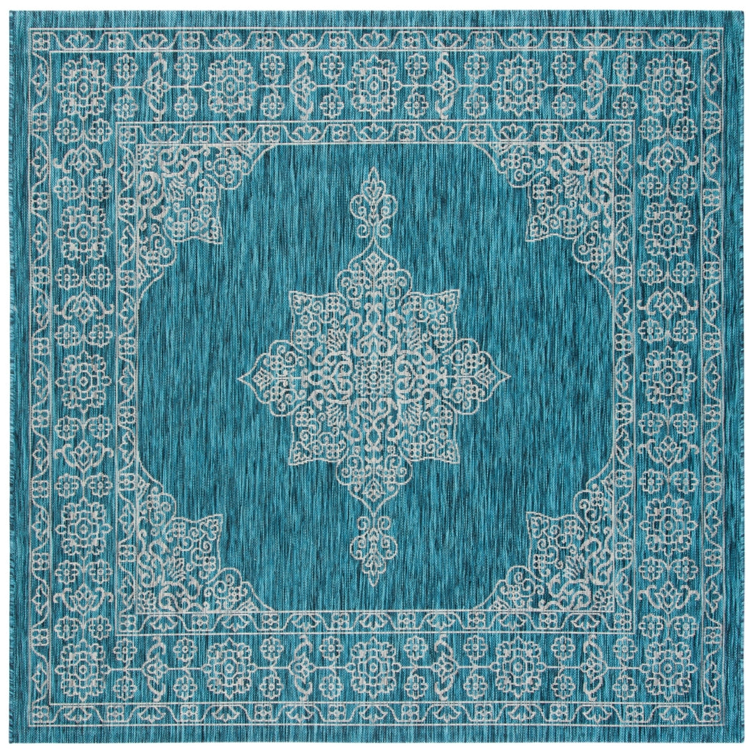 SAFAVIEH Outdoor CY8232-37221 Courtyard Teal / Ivory Rug Image 7