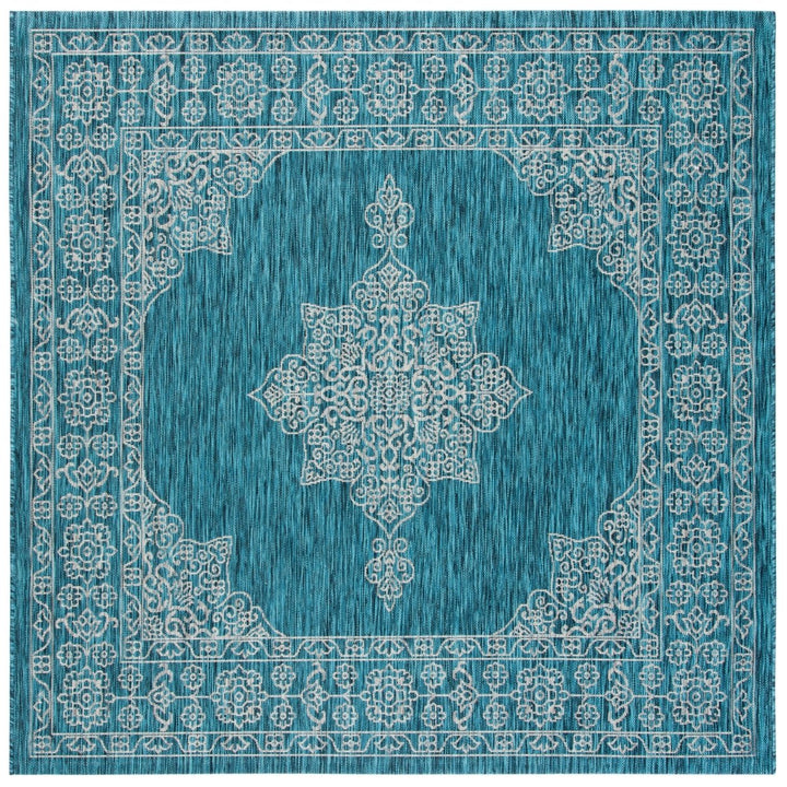 SAFAVIEH Outdoor CY8232-37221 Courtyard Teal / Ivory Rug Image 1