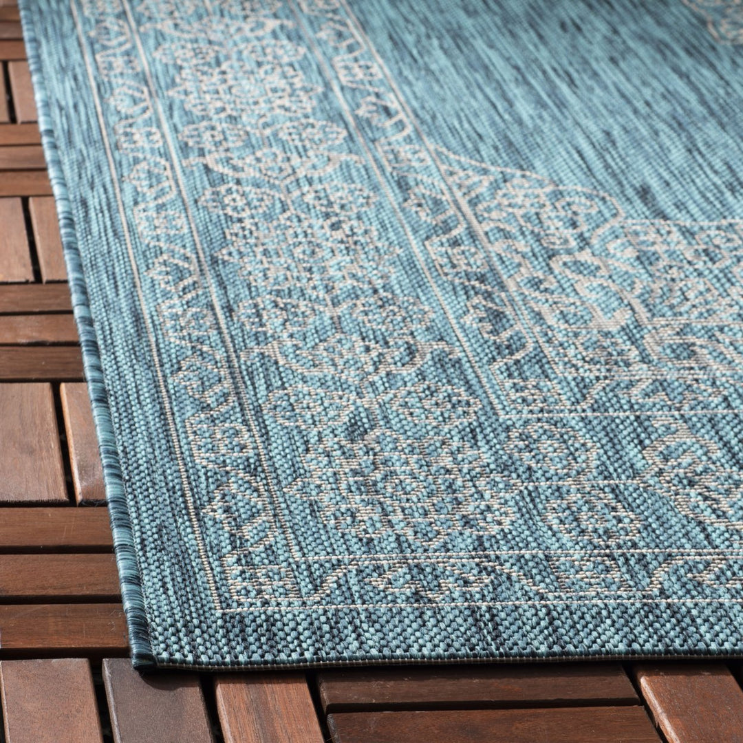 SAFAVIEH Outdoor CY8232-37221 Courtyard Teal / Ivory Rug Image 8