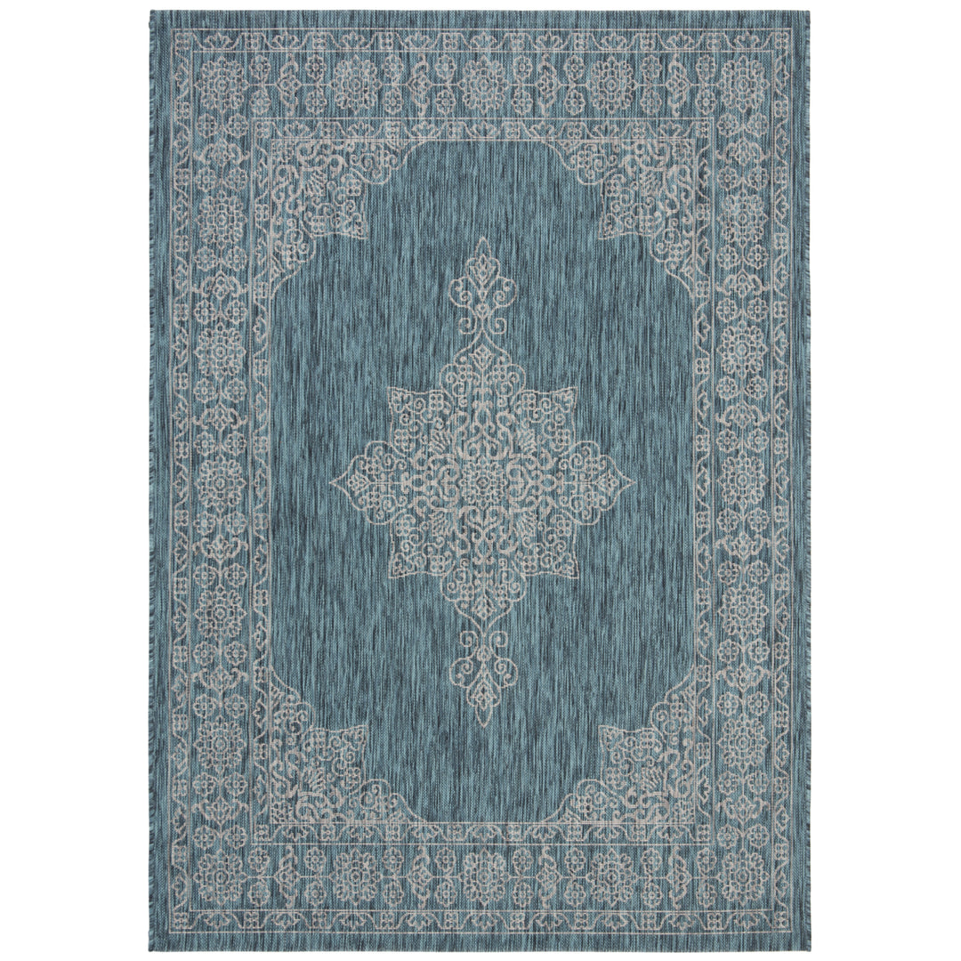 SAFAVIEH Outdoor CY8232-37221 Courtyard Teal / Ivory Rug Image 10