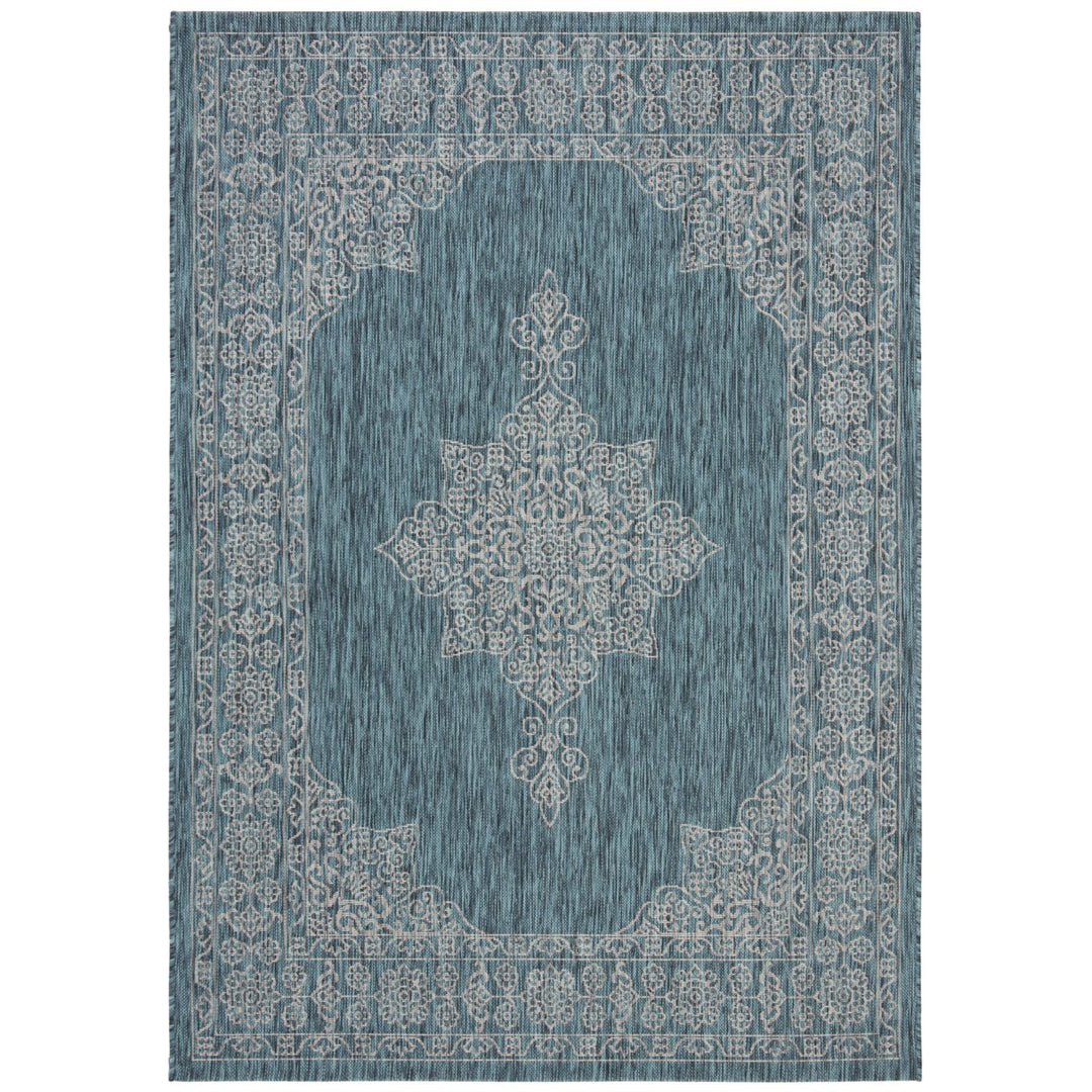 SAFAVIEH Outdoor CY8232-37221 Courtyard Teal / Ivory Rug Image 1