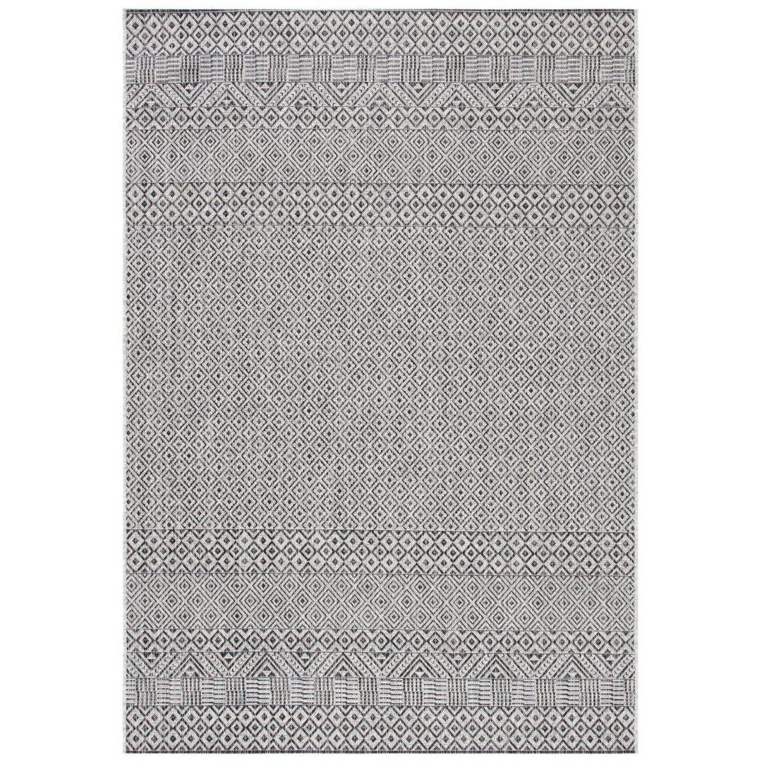 SAFAVIEH Outdoor CY8235-37612 Courtyard Grey / Black Rug Image 1