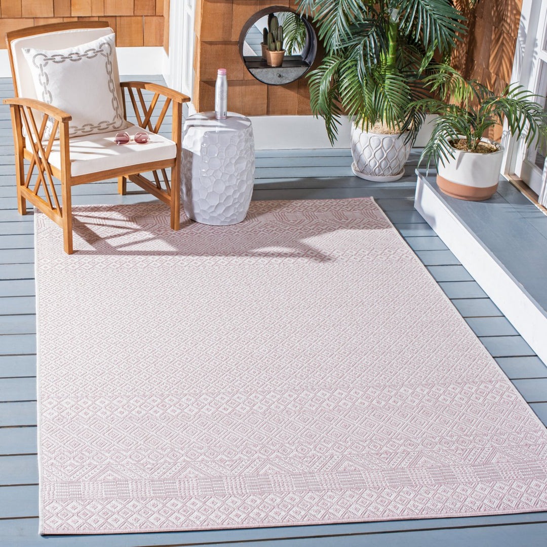 SAFAVIEH Outdoor CY8235-56212 Courtyard Ivory / Soft Pink Rug Image 1