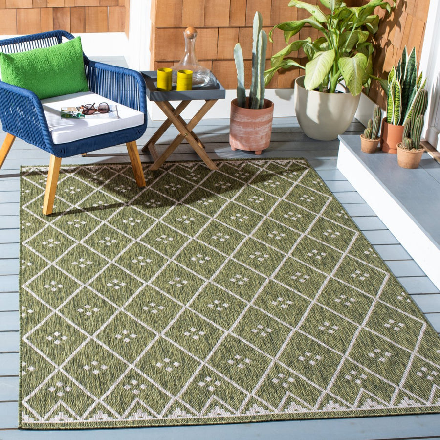 SAFAVIEH Indoor Outdoor CY8303-379 Courtyard Green / Grey Rug Image 1