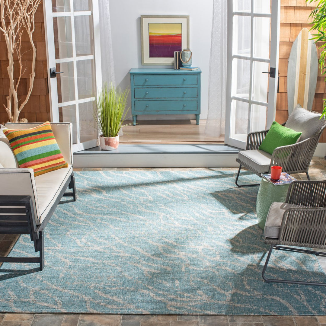 SAFAVIEH Outdoor CY8382-37121 Courtyard Aqua / Grey Rug Image 1