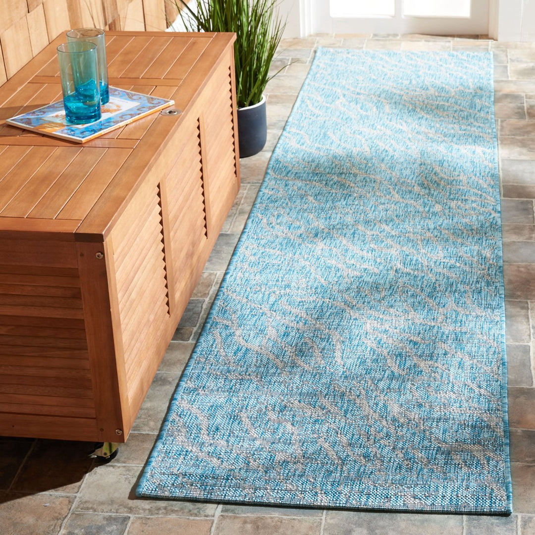 SAFAVIEH Outdoor CY8382-37121 Courtyard Aqua / Grey Rug Image 2