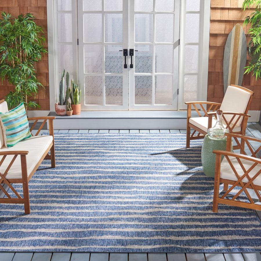 SAFAVIEH Outdoor CY8389-36821 Courtyard Navy / Grey Rug Image 1