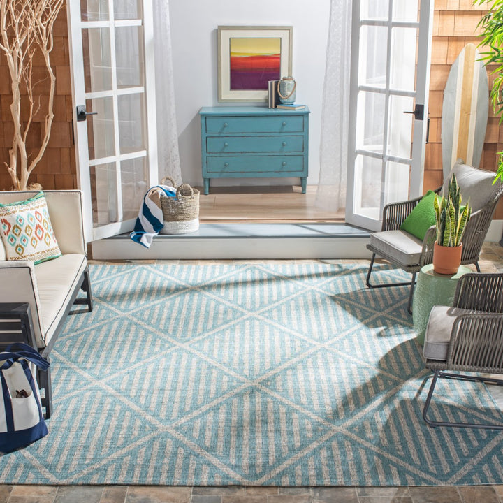 SAFAVIEH Outdoor CY8392-37121 Courtyard Aqua / Grey Rug Image 1