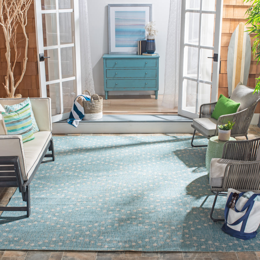 SAFAVIEH Outdoor CY8394-37121 Courtyard Aqua / Grey Rug Image 1