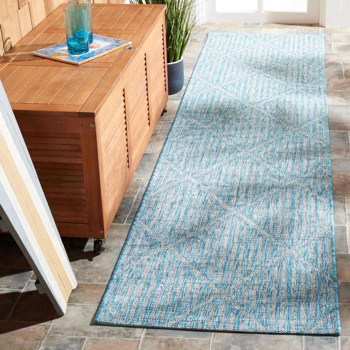 SAFAVIEH Outdoor CY8392-37121 Courtyard Aqua / Grey Rug Image 3