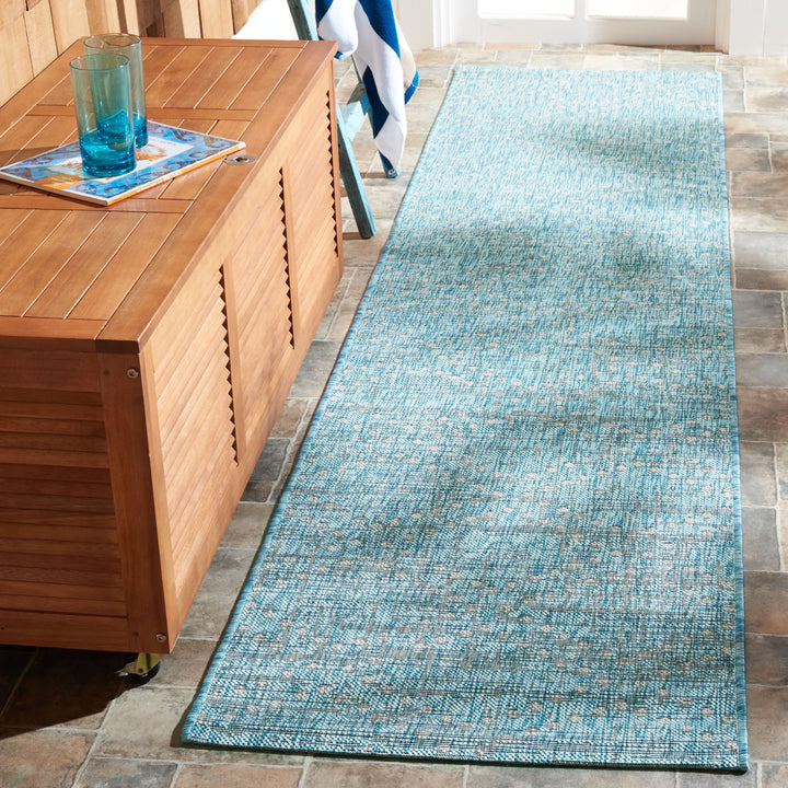 SAFAVIEH Outdoor CY8394-37121 Courtyard Aqua / Grey Rug Image 2