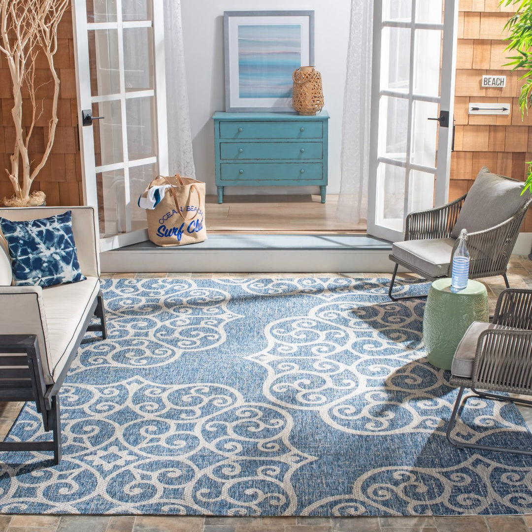 SAFAVIEH Outdoor CY8396-36821 Courtyard Navy / Grey Rug Image 1