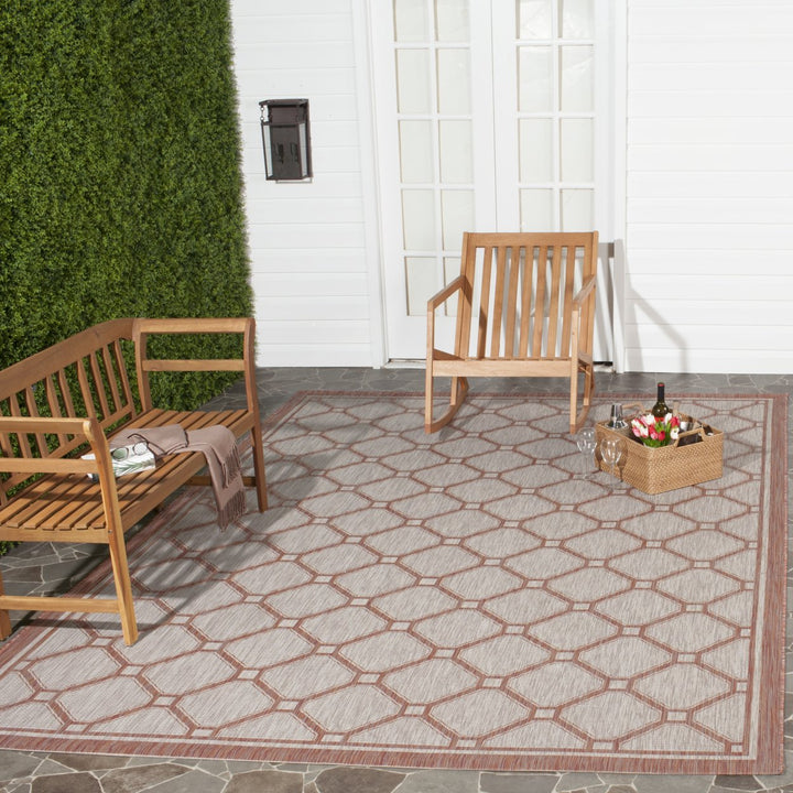 SAFAVIEH Outdoor CY8474-36521 Courtyard Red / Beige Rug Image 1