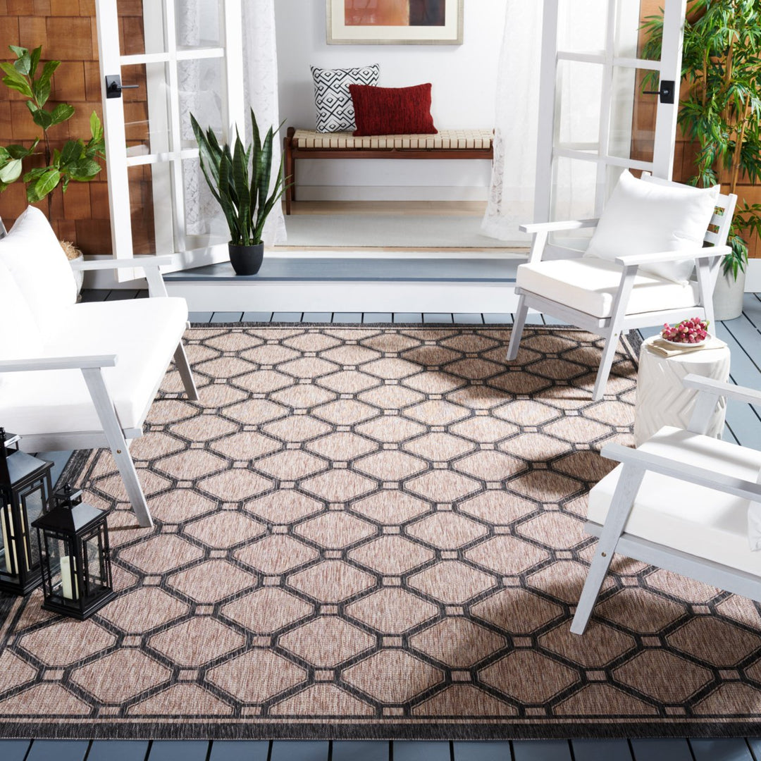 SAFAVIEH Outdoor CY8471-37312 Courtyard Natural / Black Rug Image 1