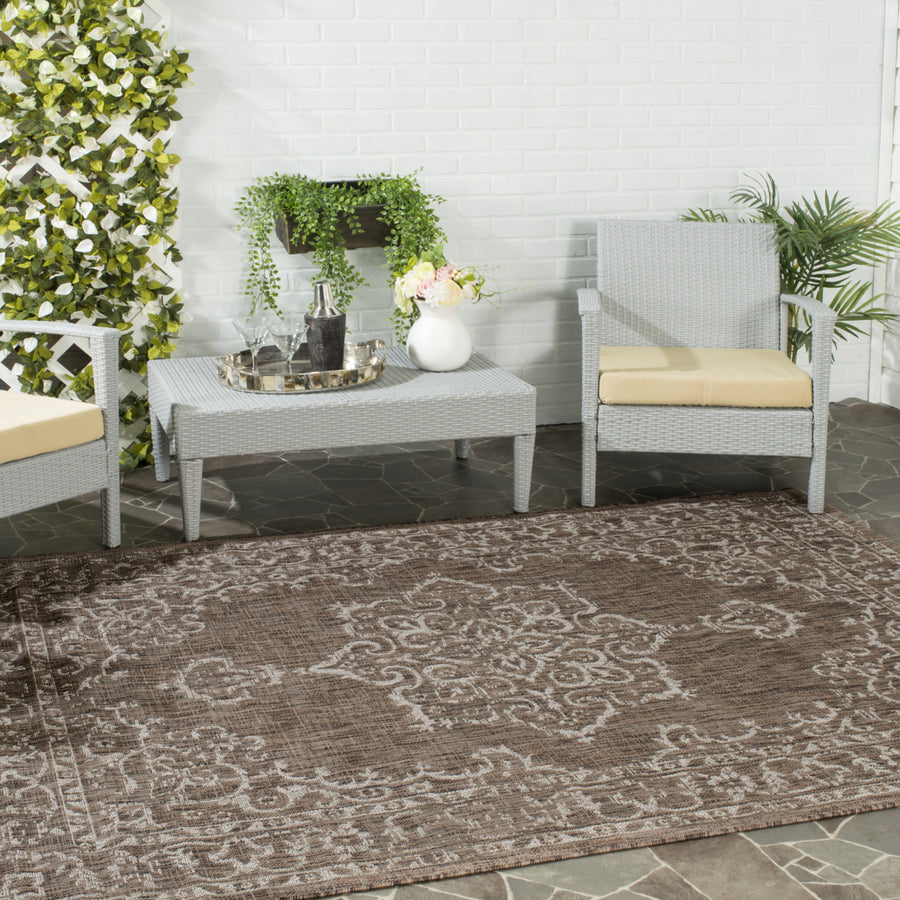 SAFAVIEH Outdoor CY8481-36321 Courtyard Brown / Beige Rug Image 1