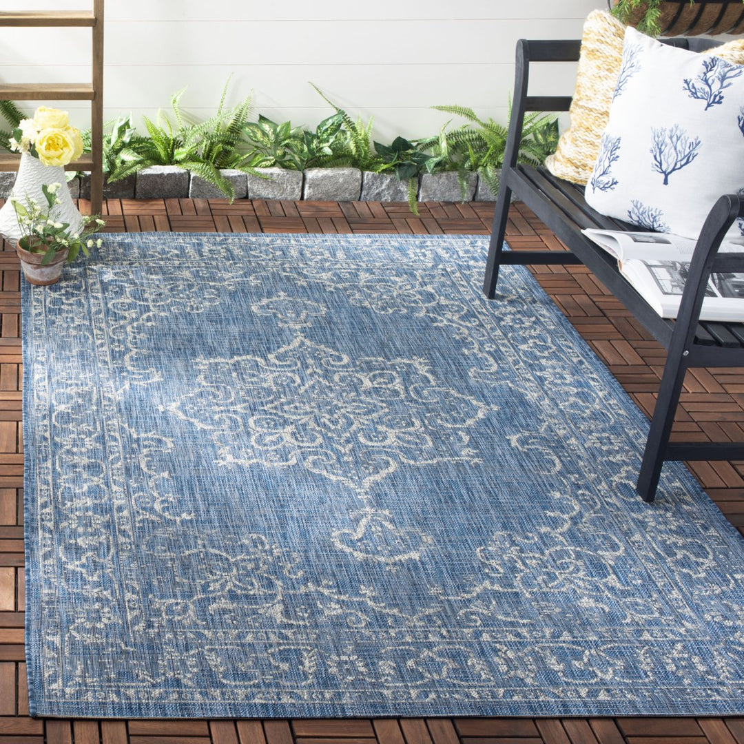 SAFAVIEH Outdoor CY8481-36821 Courtyard Navy / Grey Rug Image 1