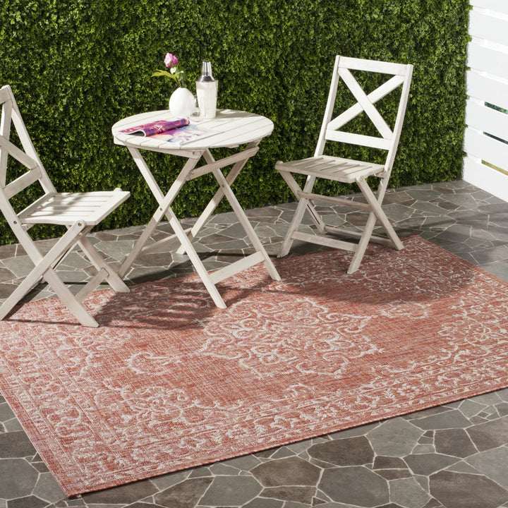 SAFAVIEH Outdoor CY8481-36521 Courtyard Terracotta / Beige Rug Image 1