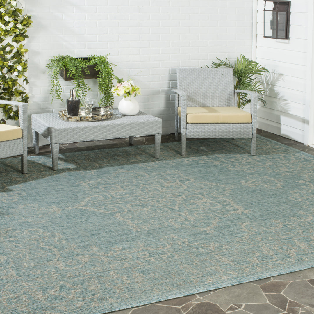 SAFAVIEH Outdoor CY8481-37121 Courtyard Aqua / Grey Rug Image 1