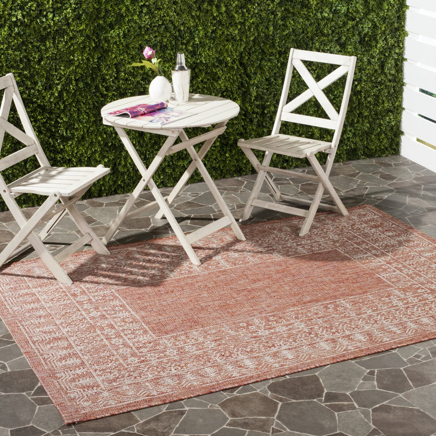 SAFAVIEH Outdoor CY8482-36521 Courtyard Red / Beige Rug Image 1