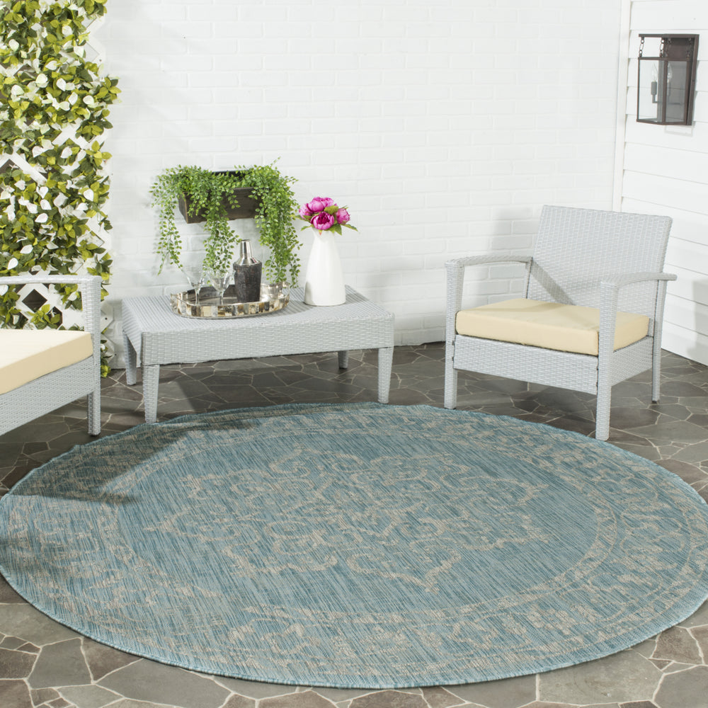 SAFAVIEH Outdoor CY8481-37121 Courtyard Aqua / Grey Rug Image 2