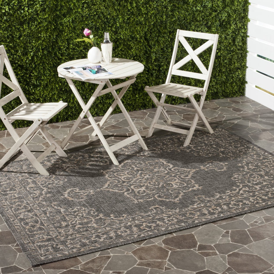 SAFAVIEH Outdoor CY8481-37321 Courtyard Black / Natural Rug Image 1