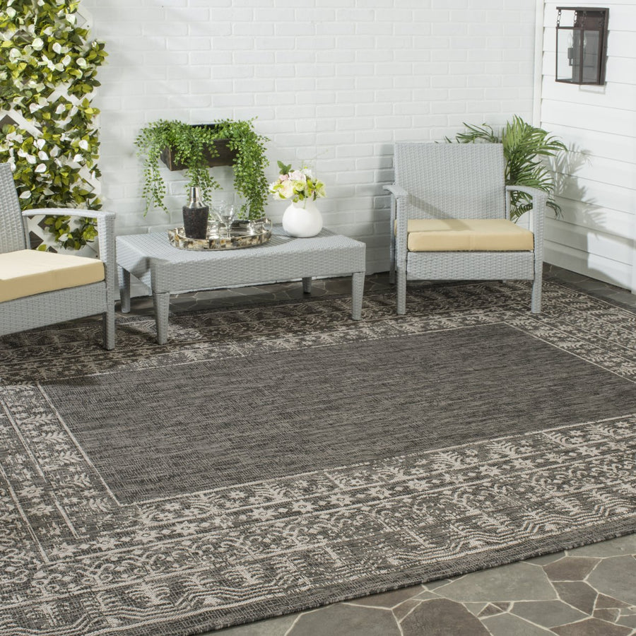 SAFAVIEH Outdoor CY8482-36621 Courtyard Black / Beige Rug Image 1