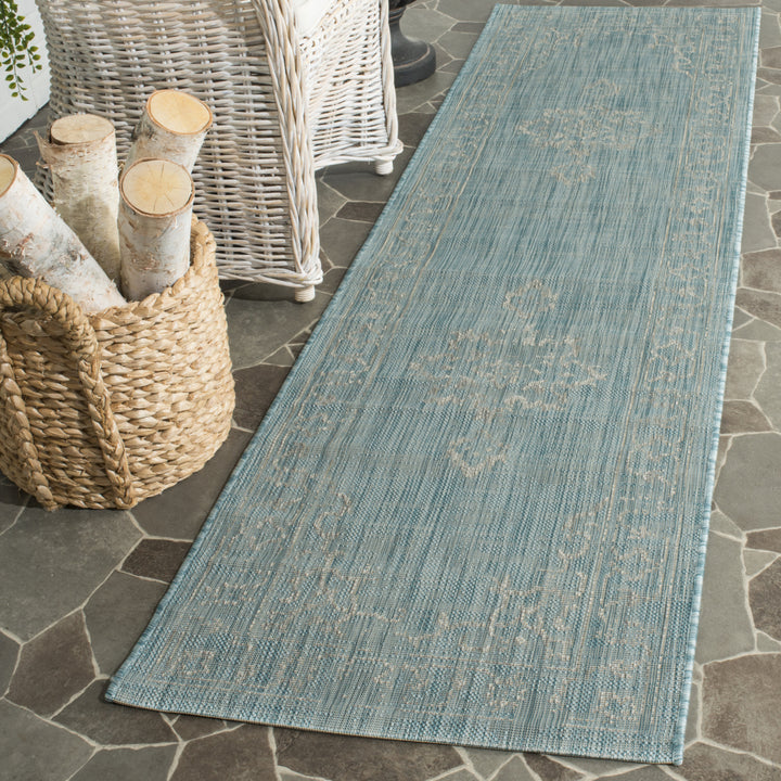 SAFAVIEH Outdoor CY8481-37121 Courtyard Aqua / Grey Rug Image 3