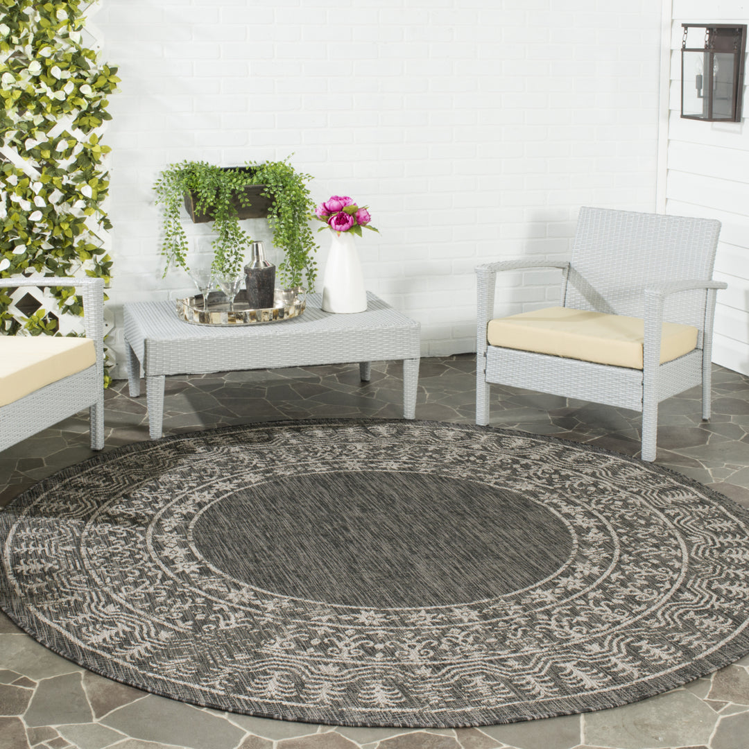 SAFAVIEH Outdoor CY8482-36621 Courtyard Black / Beige Rug Image 2