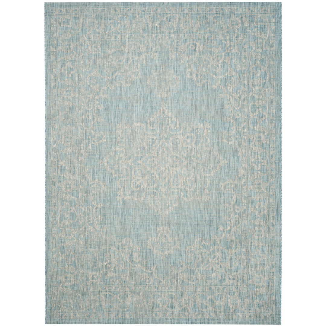 SAFAVIEH Outdoor CY8481-37121 Courtyard Aqua / Grey Rug Image 4