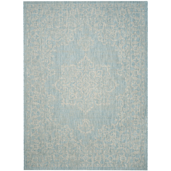 SAFAVIEH Outdoor CY8481-37121 Courtyard Aqua / Grey Rug Image 4