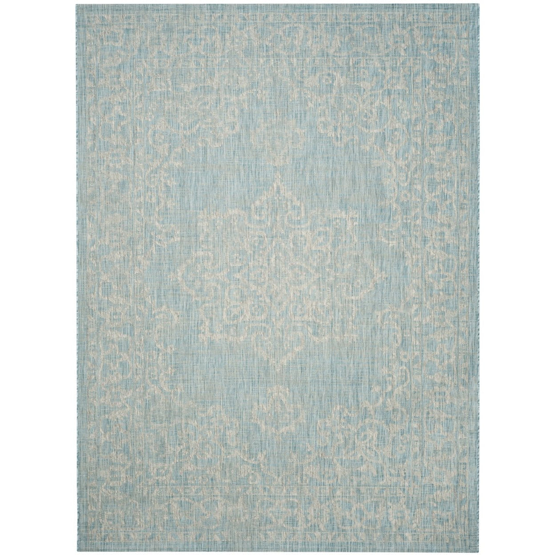 SAFAVIEH Outdoor CY8481-37121 Courtyard Aqua / Grey Rug Image 1