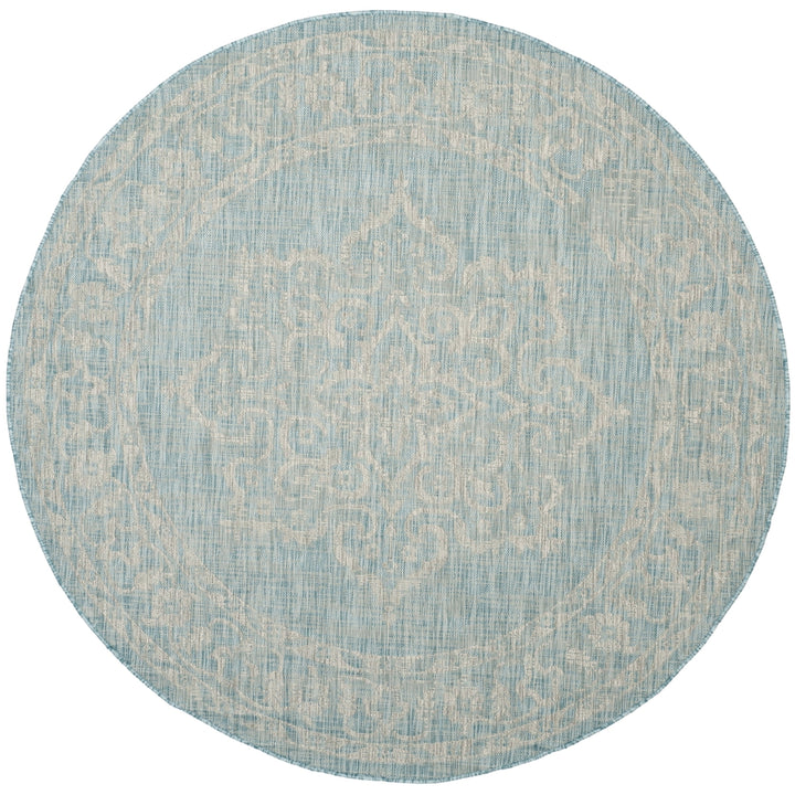 SAFAVIEH Outdoor CY8481-37121 Courtyard Aqua / Grey Rug Image 5