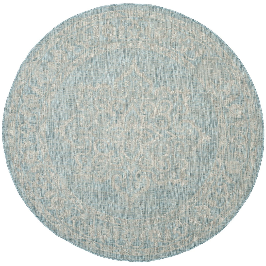 SAFAVIEH Outdoor CY8481-37121 Courtyard Aqua / Grey Rug Image 1