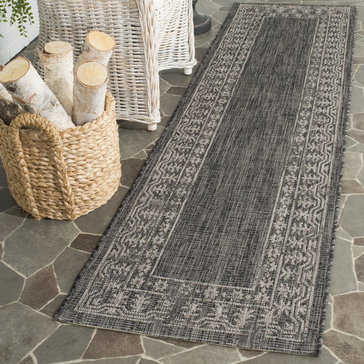 SAFAVIEH Outdoor CY8482-36621 Courtyard Black / Beige Rug Image 3