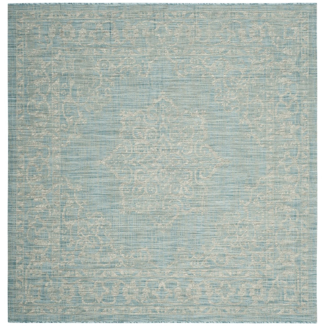 SAFAVIEH Outdoor CY8481-37121 Courtyard Aqua / Grey Rug Image 1