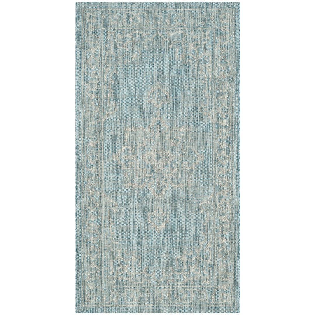 SAFAVIEH Outdoor CY8481-37121 Courtyard Aqua / Grey Rug Image 1