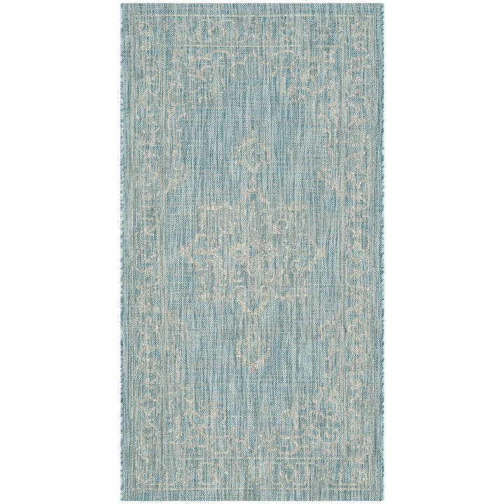 SAFAVIEH Outdoor CY8481-37121 Courtyard Aqua / Grey Rug Image 1