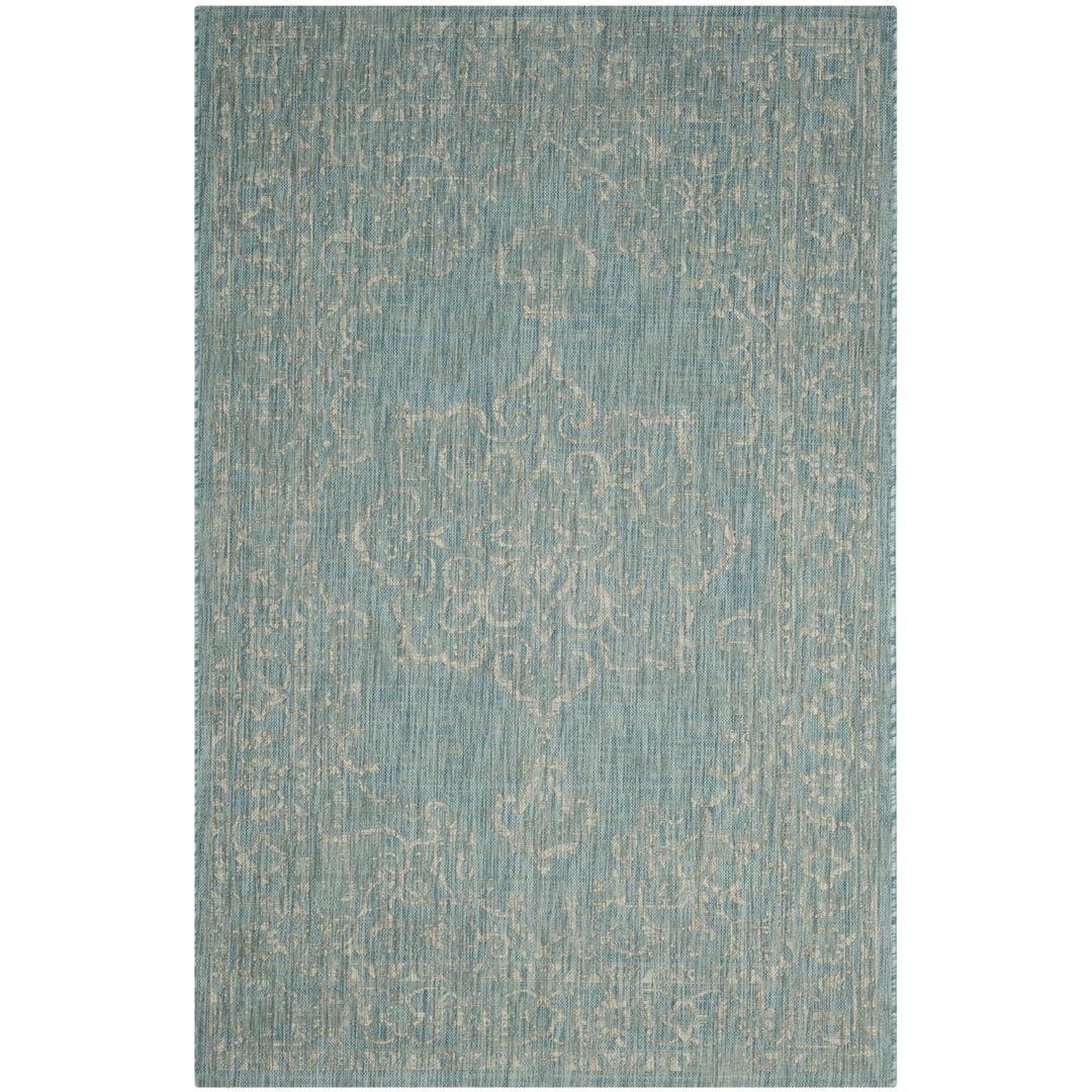 SAFAVIEH Outdoor CY8481-37121 Courtyard Aqua / Grey Rug Image 12