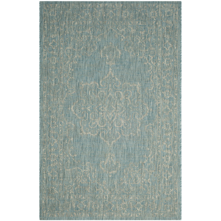 SAFAVIEH Outdoor CY8481-37121 Courtyard Aqua / Grey Rug Image 12