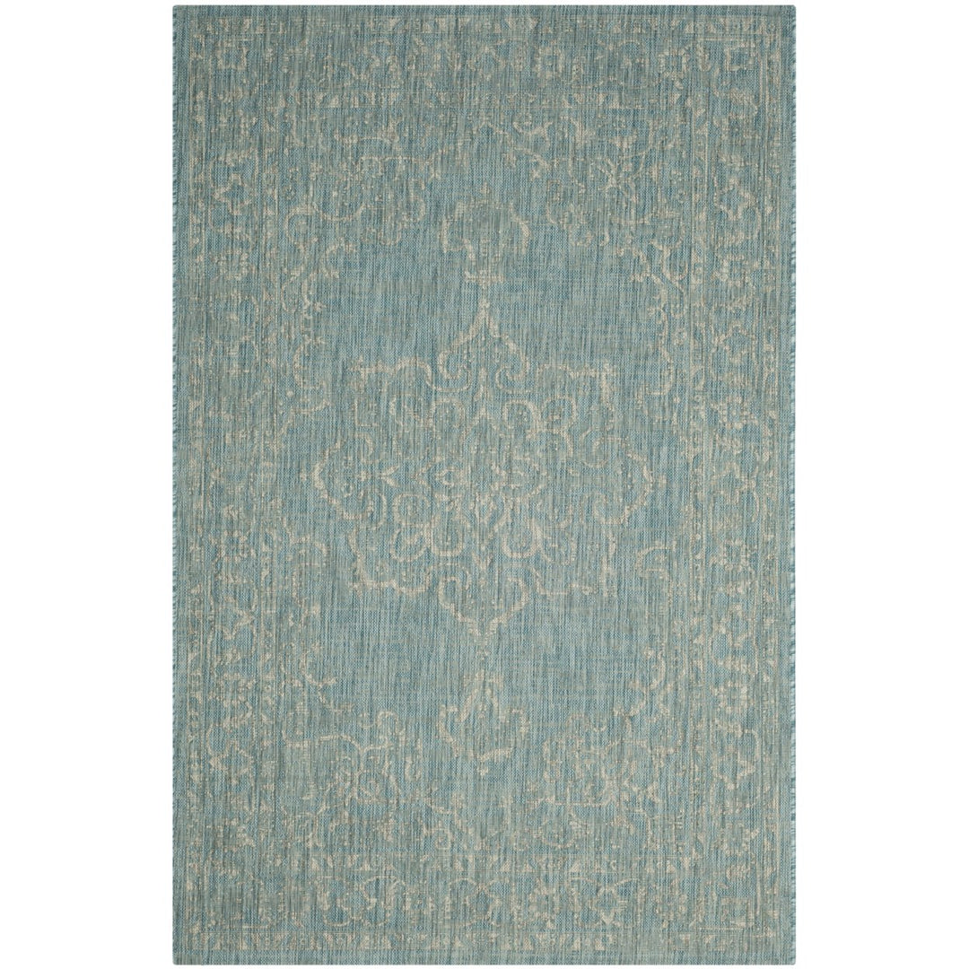 SAFAVIEH Outdoor CY8481-37121 Courtyard Aqua / Grey Rug Image 1