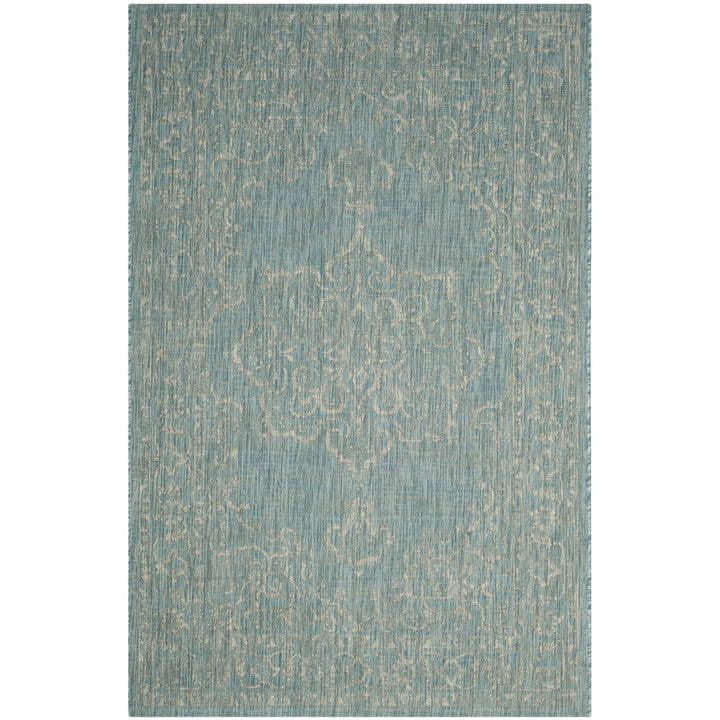 SAFAVIEH Outdoor CY8481-37121 Courtyard Aqua / Grey Rug Image 1