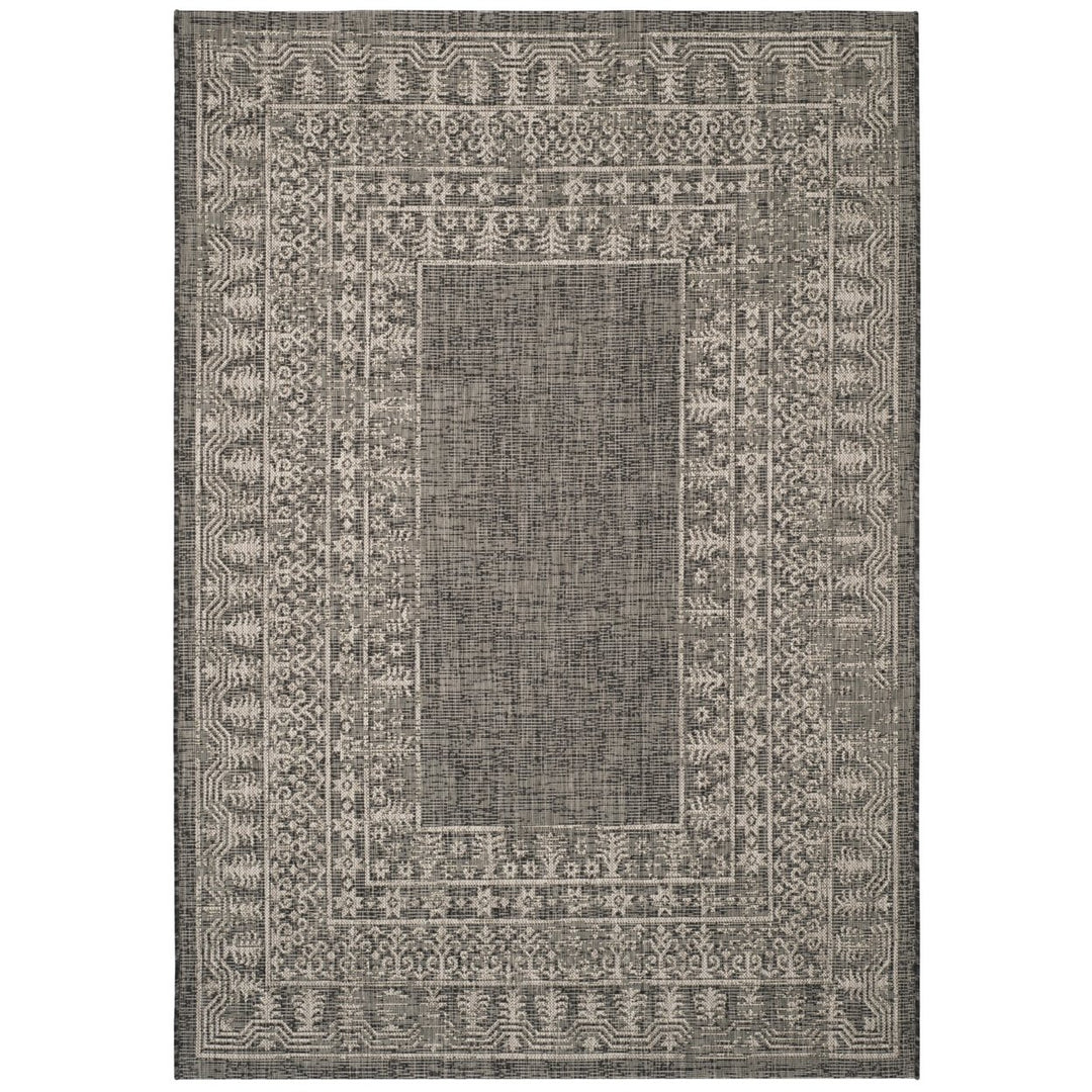 SAFAVIEH Outdoor CY8482-36621 Courtyard Black / Beige Rug Image 1